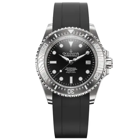 Oceaneva Men's Deep Marine Explorer II 1250m Damascus Steel Watch Rubber Strap