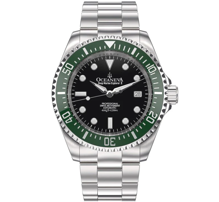 Oceaneva Men's Deep Marine Explorer II 1250M Pro Diver Watch Black and Green thumbnail 4