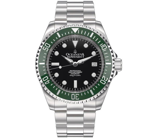 Oceaneva Men's Deep Marine Explorer II 1250M Pro Diver Watch Black and Green thumbnail 5