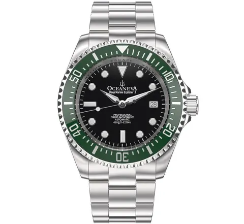 Oceaneva Men's Deep Marine Explorer II 1250M Pro Diver Watch Black and Green