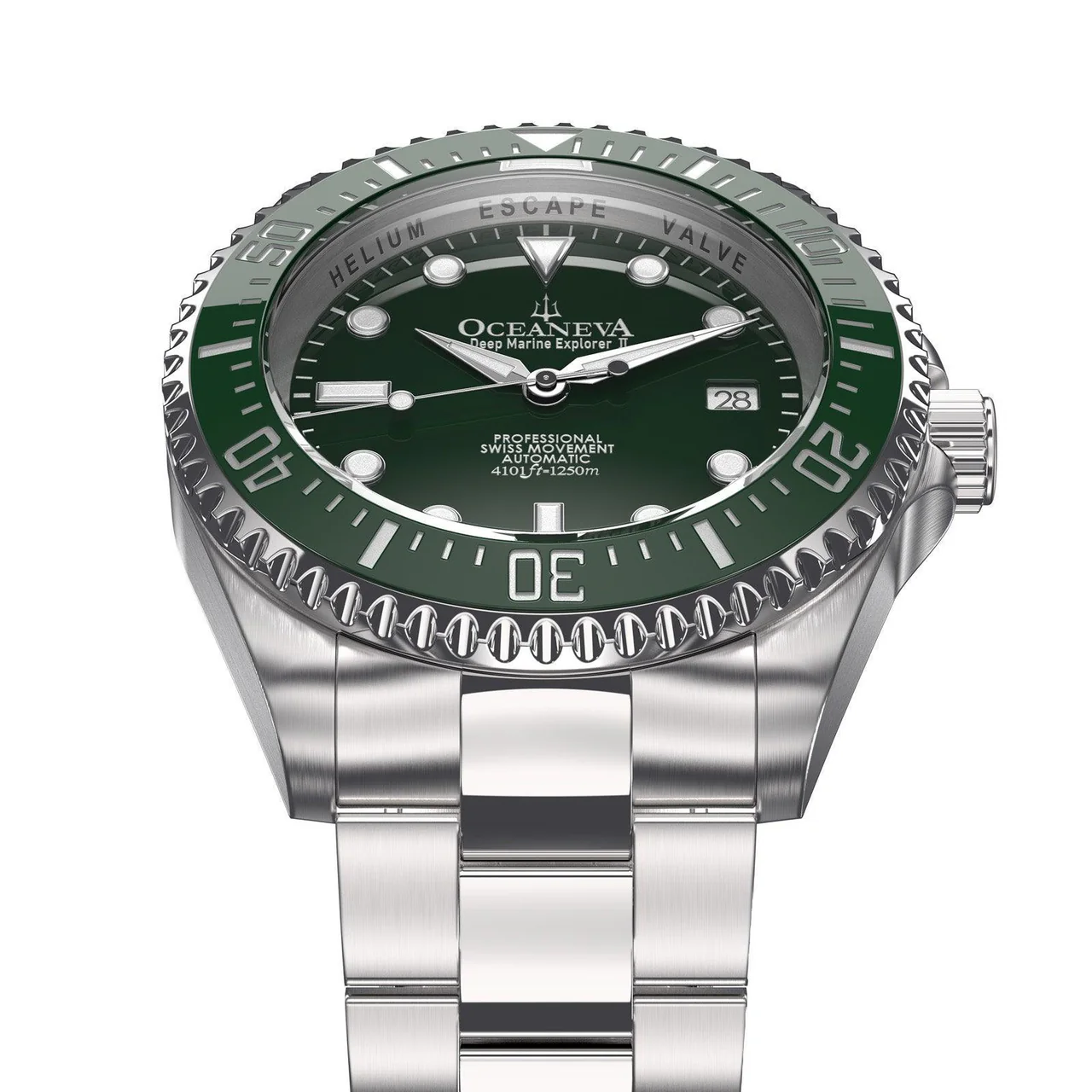 Oceaneva Men's Deep Marine Explorer II 1250M Pro Diver Watch Green and Green thumbnail 2