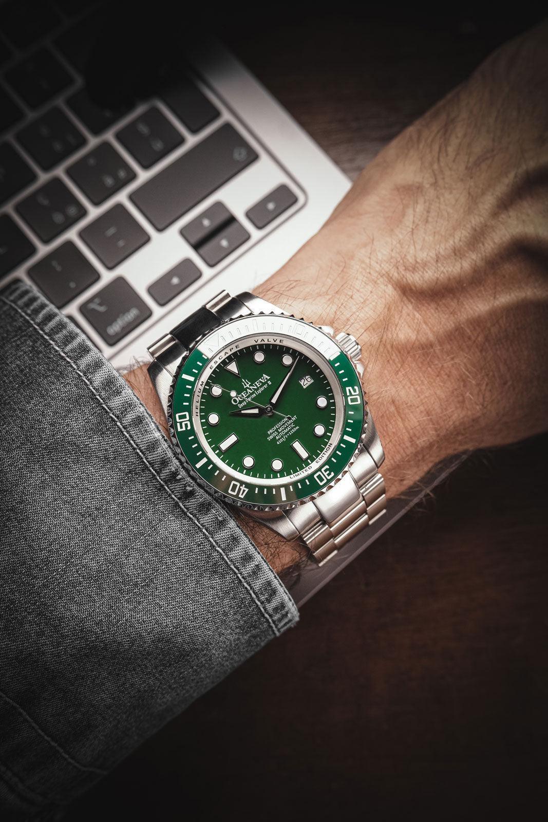 Oceaneva Men's Deep Marine Explorer II 1250M Pro Diver Watch Green and Green thumbnail 4