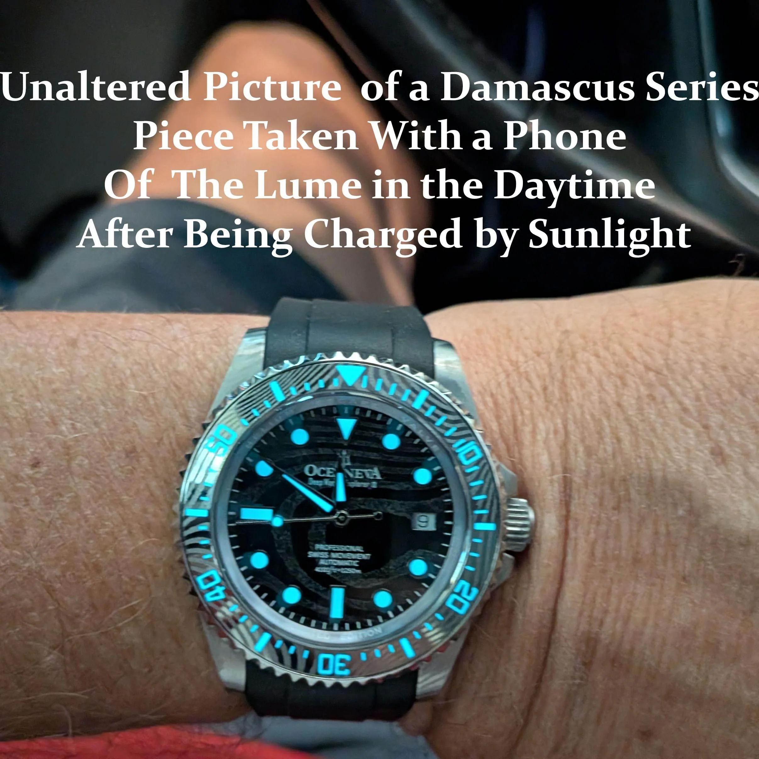 Oceaneva Mens Deep Marine Explorer II Damascus Steel Watch White Dial Black Strap thumbnail 2