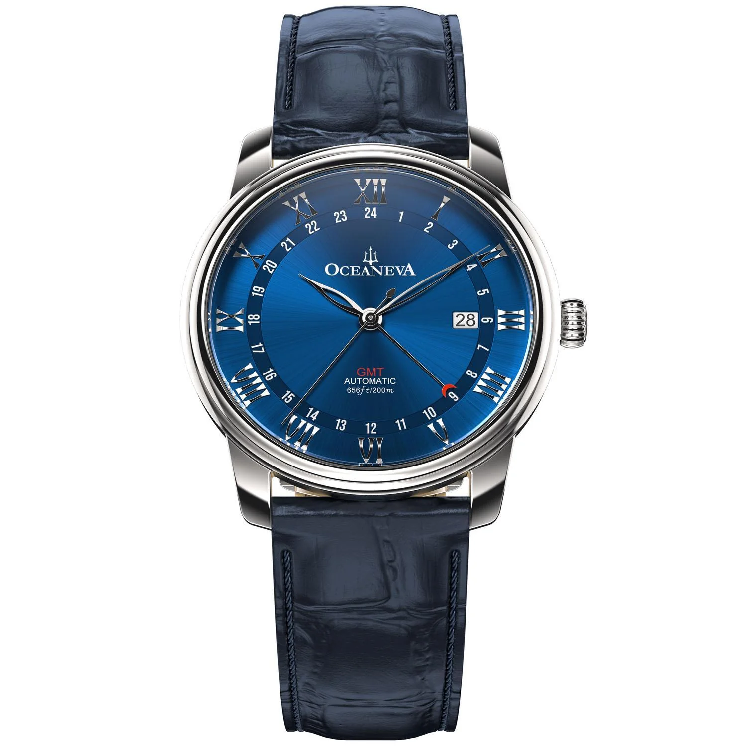 Oceaneva Men's OceanTrek GMT Automatic 200m Leather Watch Blue selected view