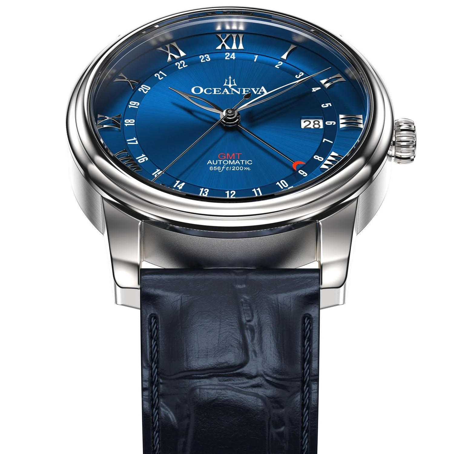 Oceaneva Men's OceanTrek GMT Automatic 200m Leather Watch Blue thumbnail 3