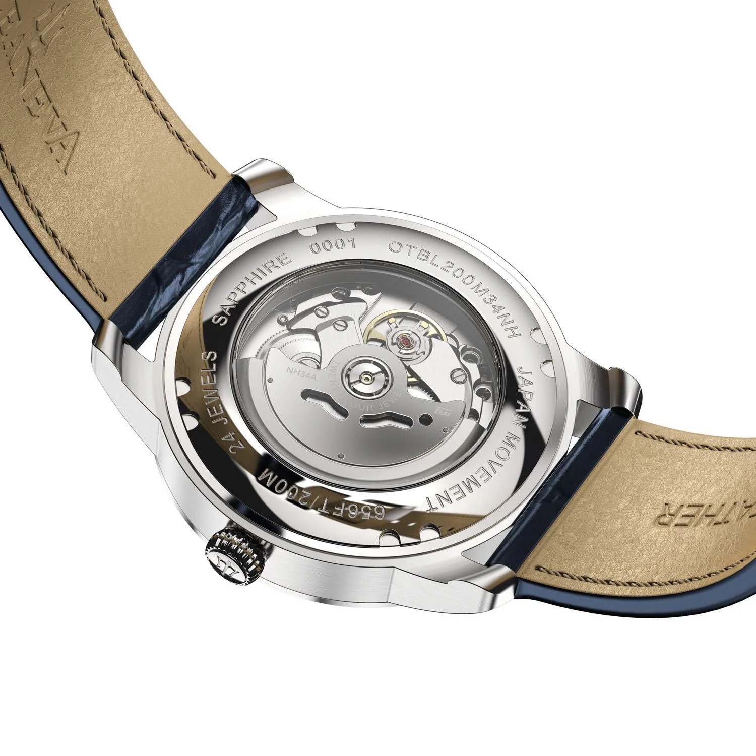 Oceaneva Men's OceanTrek GMT Automatic 200m Leather Watch Blue thumbnail 4