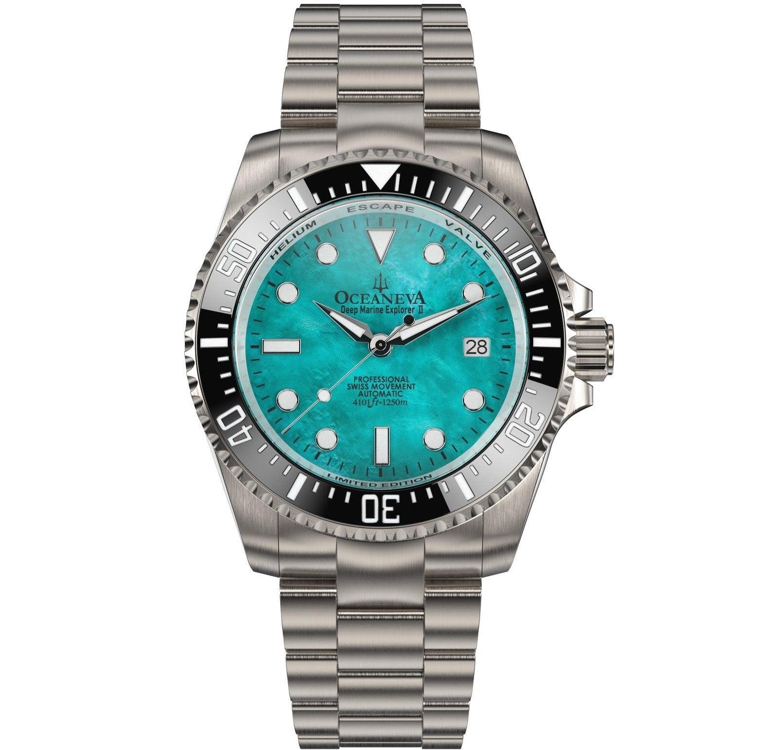 Oceaneva Men's Deep Marine Explorer II 1250M Titanium Watch - Aquamarine Dial selected view