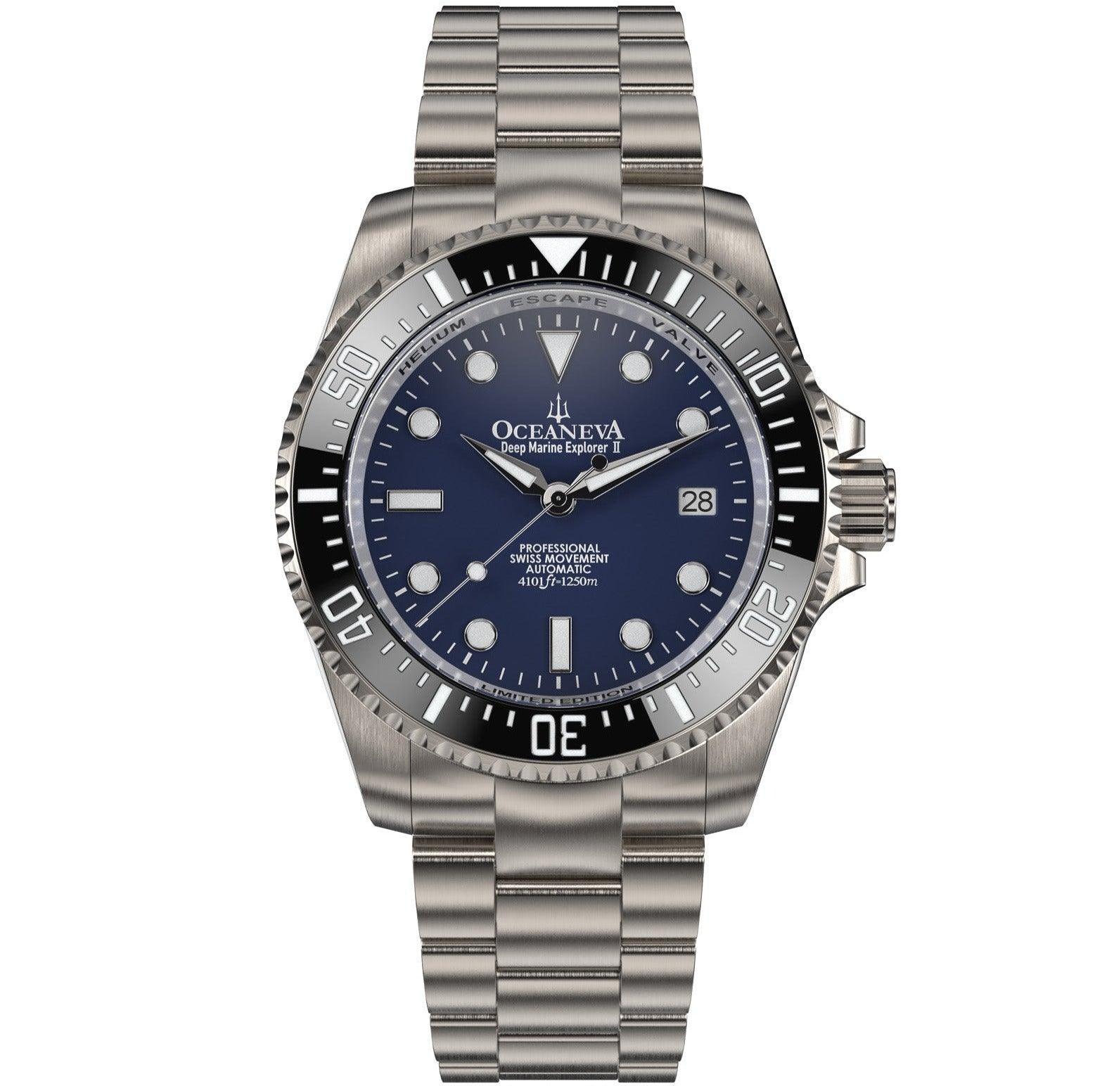 Oceaneva Men's Deep Marine Explorer II 1250M Titanium Watch Navy Blue selected view