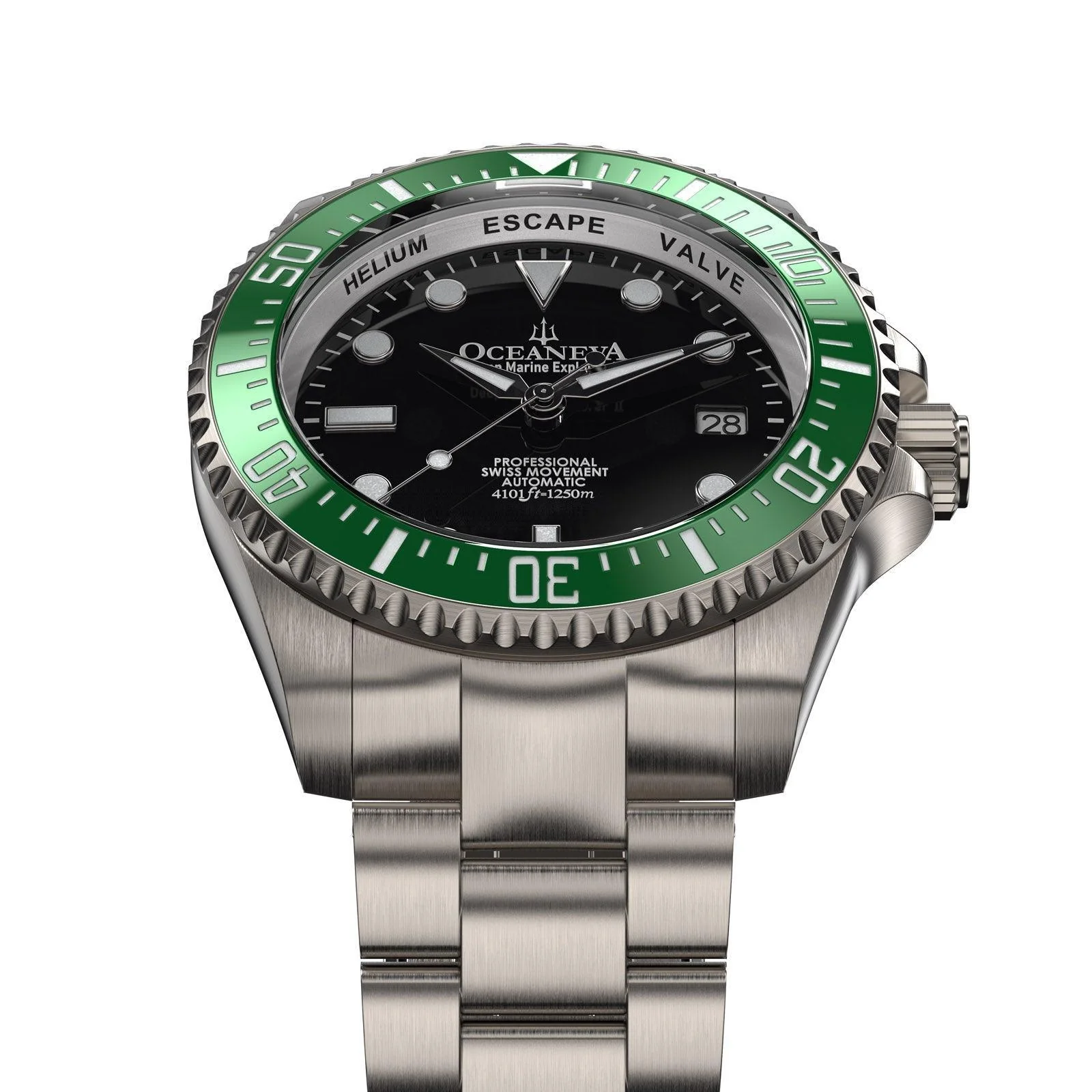 Oceaneva Men's Deep Marine Explorer II 1250M Titanium Watch Black and Green thumbnail 2