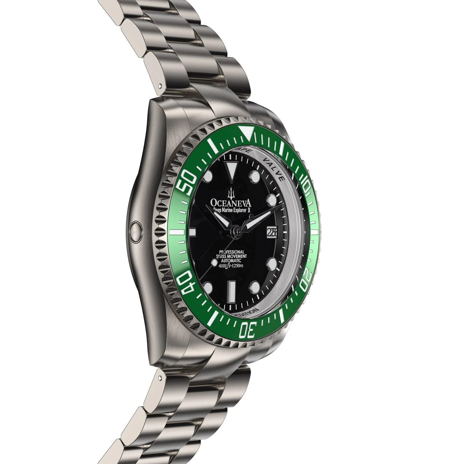 Oceaneva Men's Deep Marine Explorer II 1250M Titanium Watch Black and Green thumbnail 3