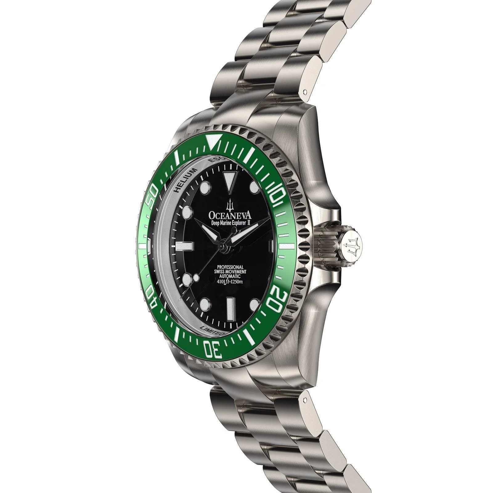 Oceaneva Men's Deep Marine Explorer II 1250M Titanium Watch Black and Green thumbnail 4