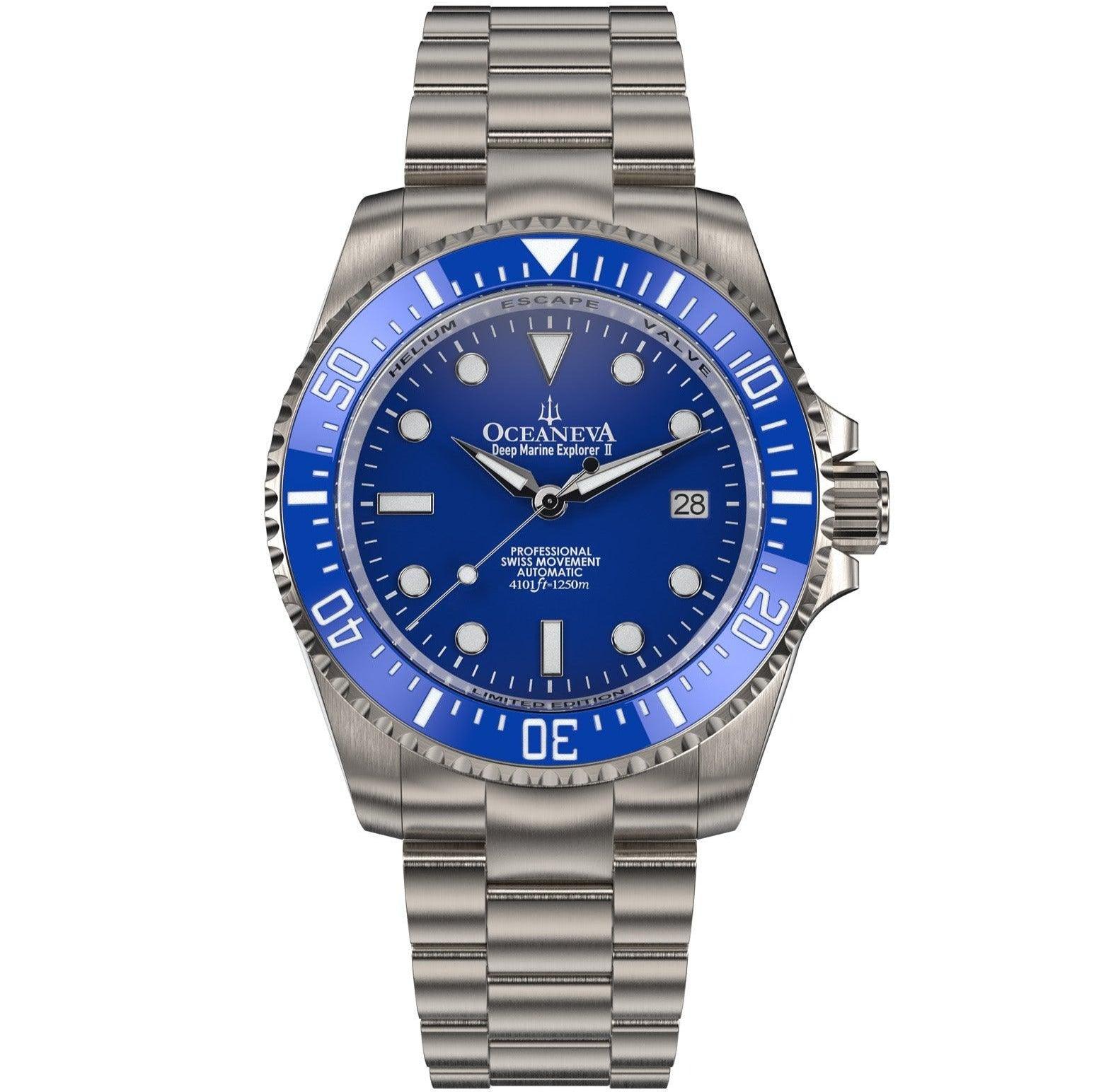 Oceaneva Men's Deep Marine Explorer II 1250M Titanium Watch Blue Dial selected view