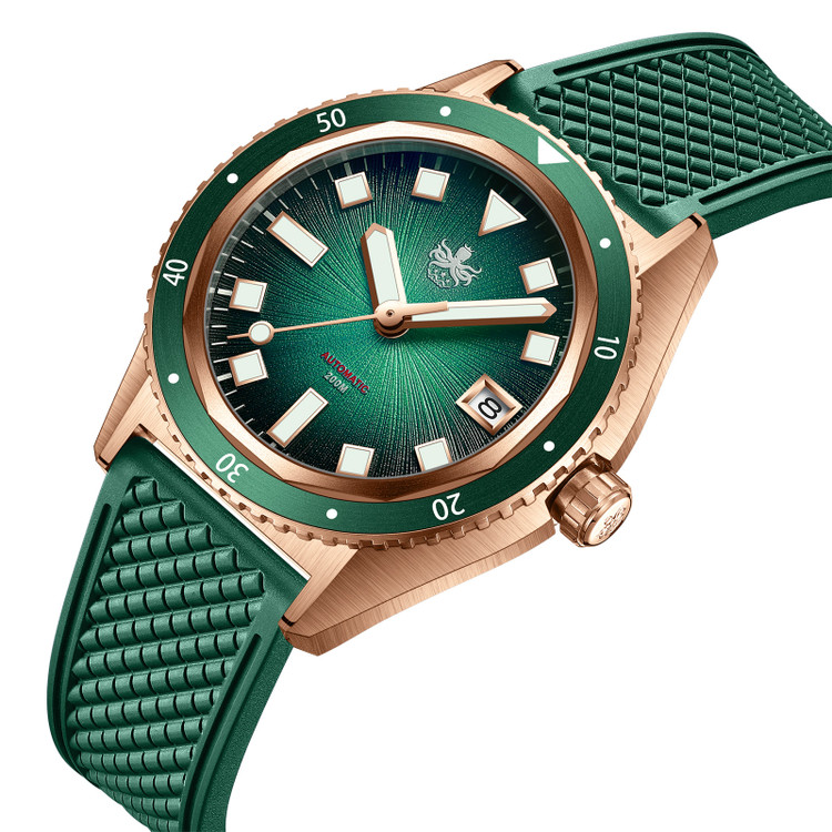 PHOIBOS Argo Bronze 200M Automatic Diver Watch PY057A Spiral Sunray Green thumbnail 2