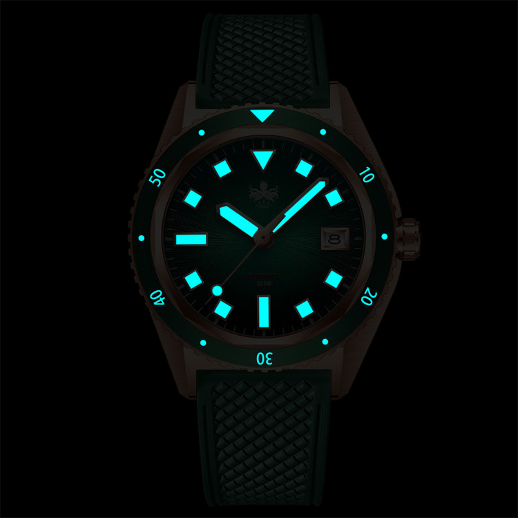 PHOIBOS Argo Bronze 200M Automatic Diver Watch PY057A Spiral Sunray Green thumbnail 4