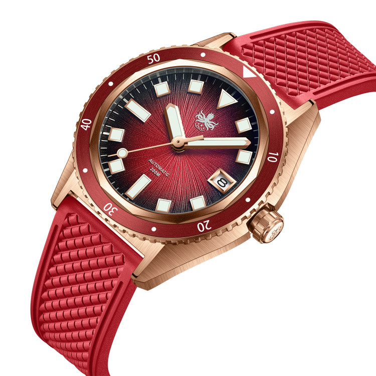PHOIBOS Argo Bronze 200M Automatic Diver Watch PY057D Spiral Sunray Red thumbnail 2