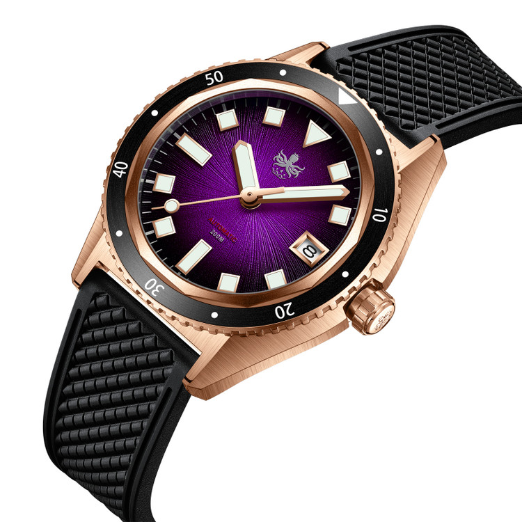PHOIBOS Argo Bronze 200M Automatic Diver Watch PY057H Spiral Sunray Purple thumbnail 2