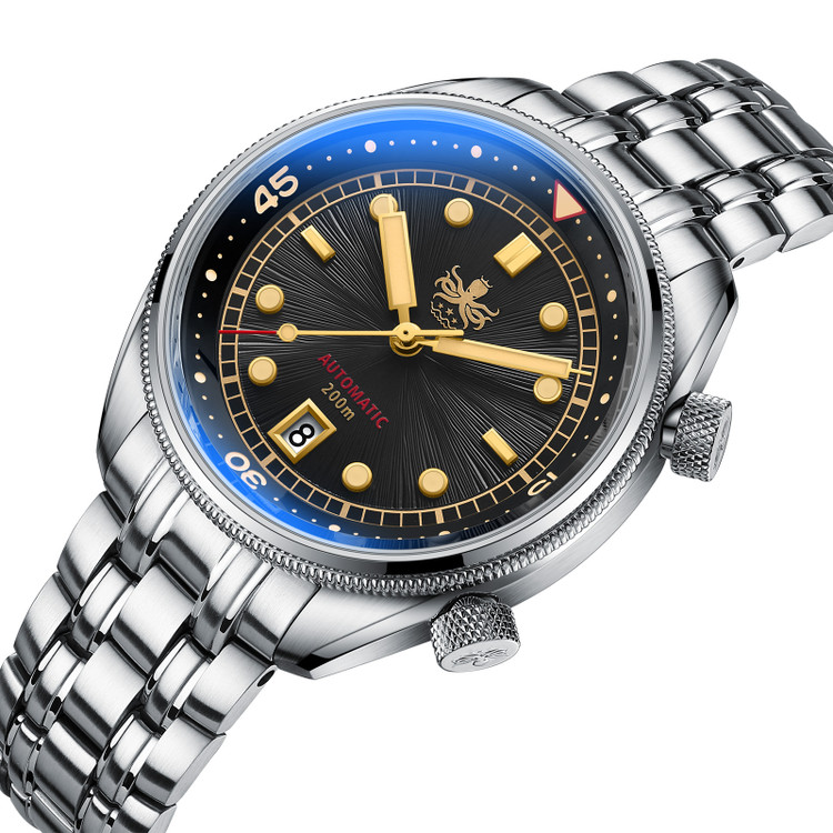 PHOIBOS EAGLE RAY 200M Automatic Compressor Dive Watch PY039D Sunray Black&Gold thumbnail 2