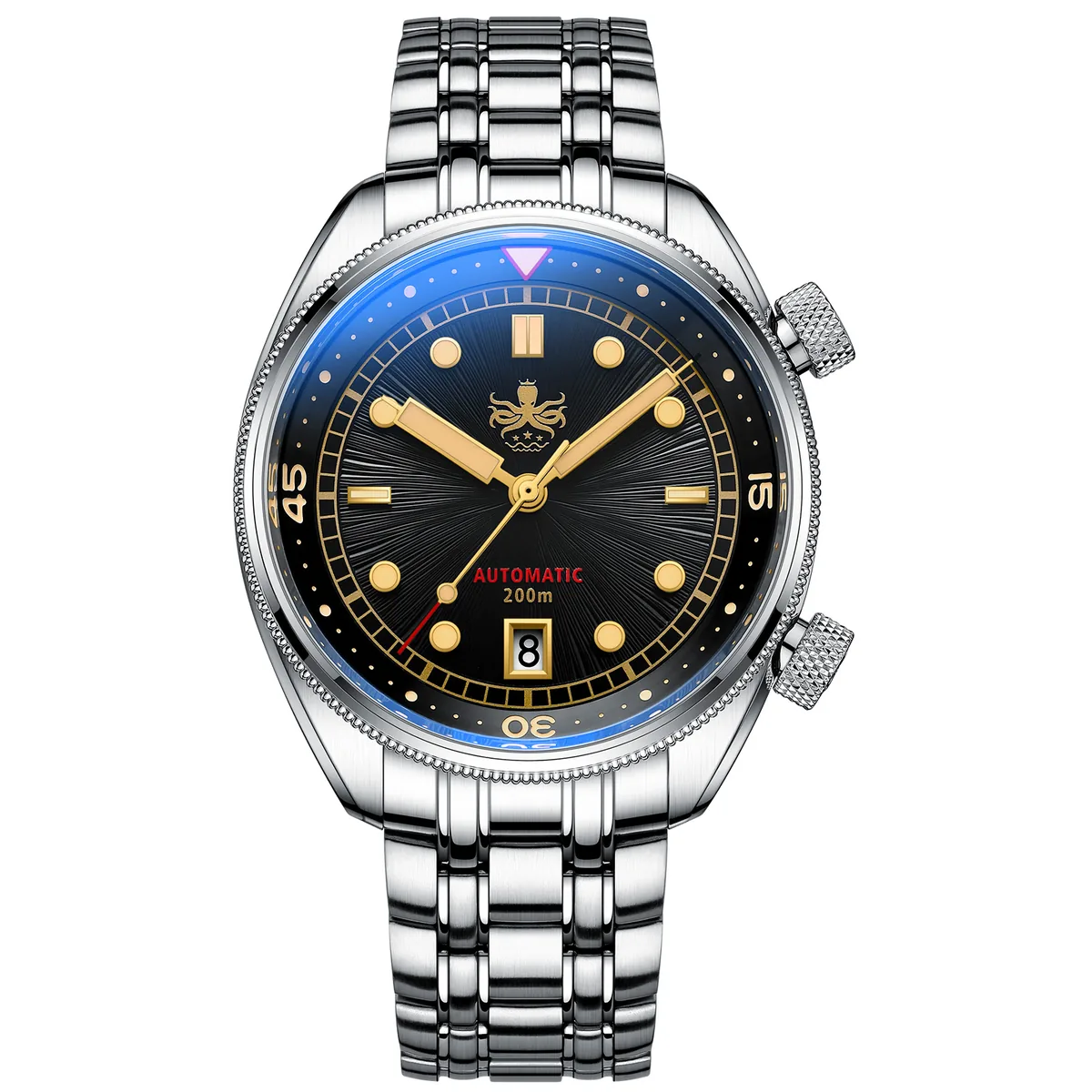 PHOIBOS EAGLE RAY 200M Automatic Compressor Dive Watch PY039D Sunray Black&Gold selected view