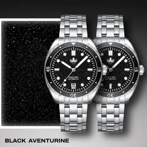 PHOIBOS EAGLE RAY 200M Automatic Diver Watch PY065CD Black Aventurine Date