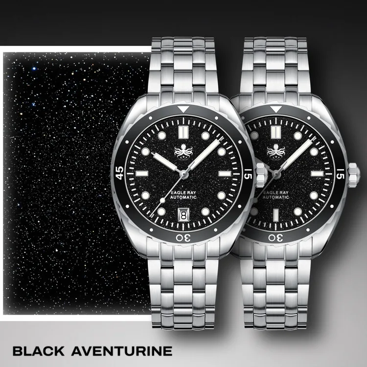 PHOIBOS EAGLE RAY 200M Automatic Diver Watch PY065CD Black Aventurine Date selected view