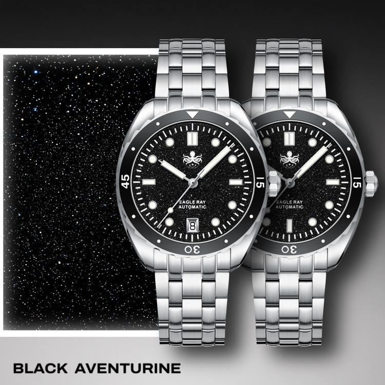 PHOIBOS EAGLE RAY 200M Automatic Diver Watch PY065CN Black Aventurine No Date