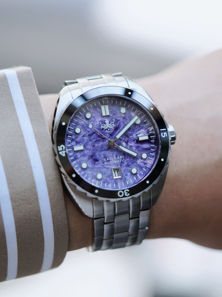 PHOIBOS EAGLE RAY 200M Automatic Diver Watch PY065HD Charoite Date thumbnail 2