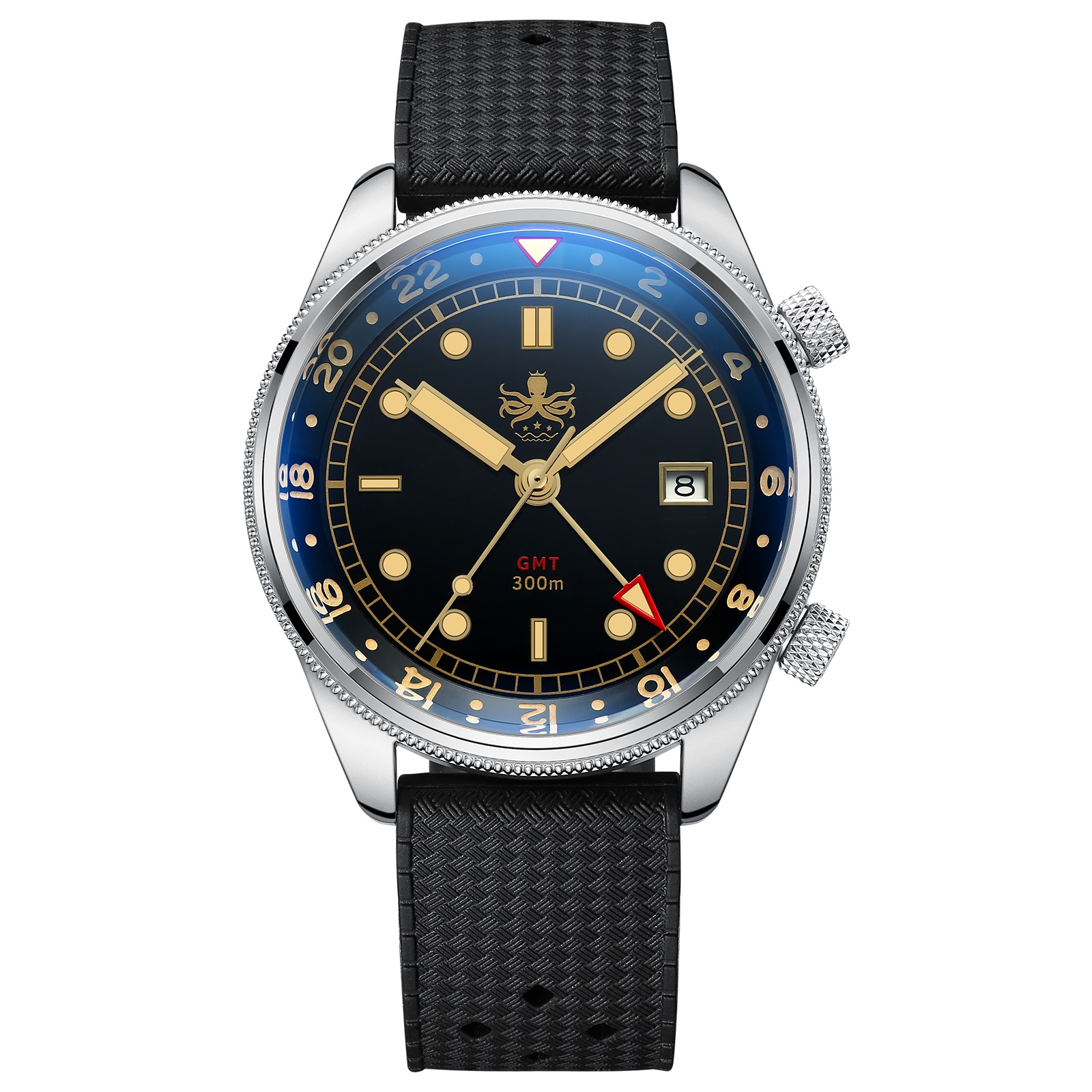 PHOIBOS EAGLE RAY GMT PX023D 300M Dive Watch Black&Gold thumbnail 2