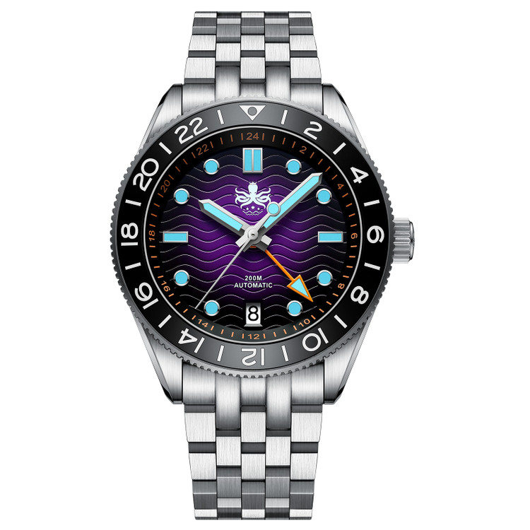 PHOIBOS WAVE MASTER GMT 200M Automatic Diver Watch PY049H Purple thumbnail 2