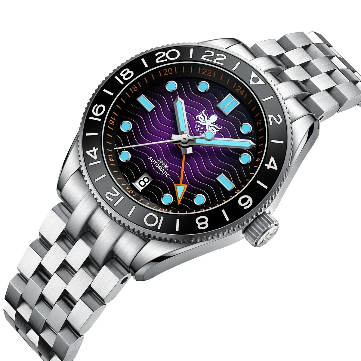 PHOIBOS WAVE MASTER GMT 200M Automatic Diver Watch PY049H Purple selected view