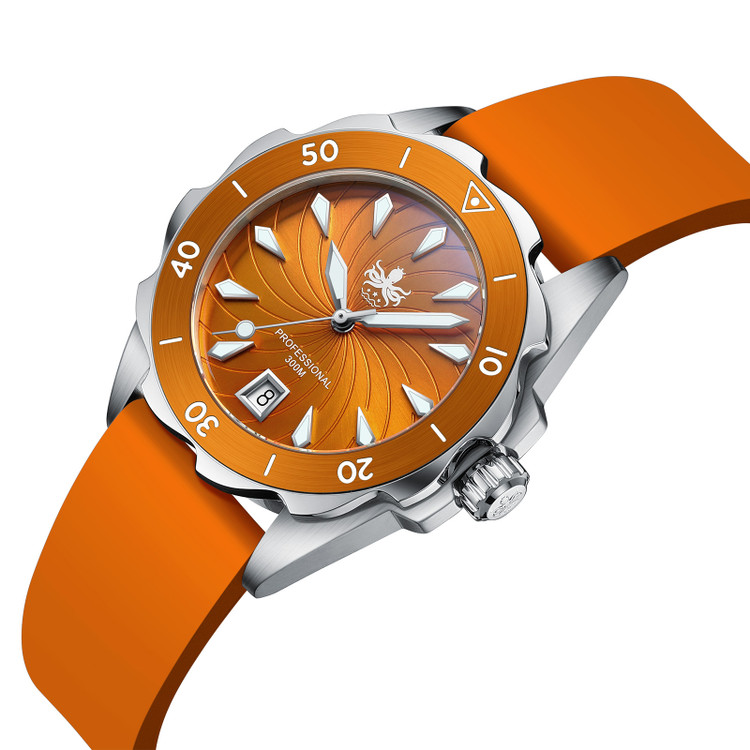 PHOIBOS SEA NYMPH 300M Quartz Lady Diver Watch PX021D Orange thumbnail 2