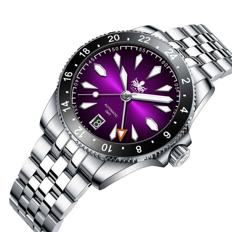 PHOIBOS Voyager GMT 100M Automatic Diver Watch PY058H Royal Purple Sunray thumbnail 2