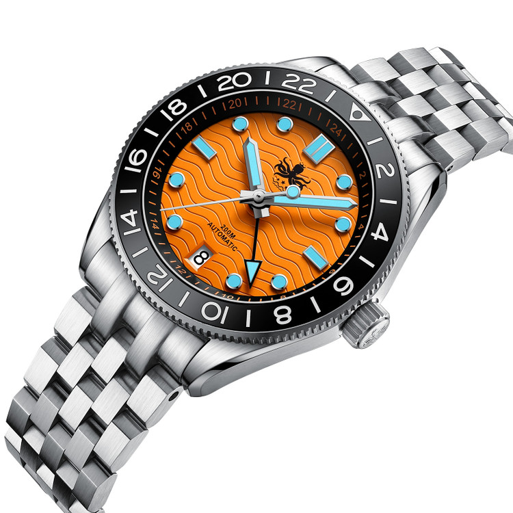 PHOIBOS WAVE MASTER GMT 200M Automatic Diver Watch PY049G Orange thumbnail 2