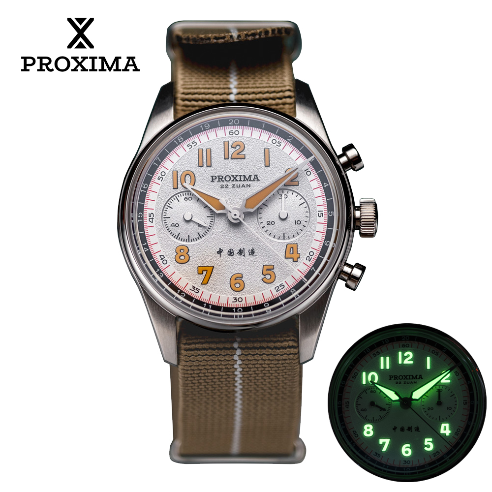Proxima New PX1718 Watch of Mens Modify ST1902 Watermelon Dial Waterproof Chronograph Mechanical Wristwatches Domed Sapphire selected view
