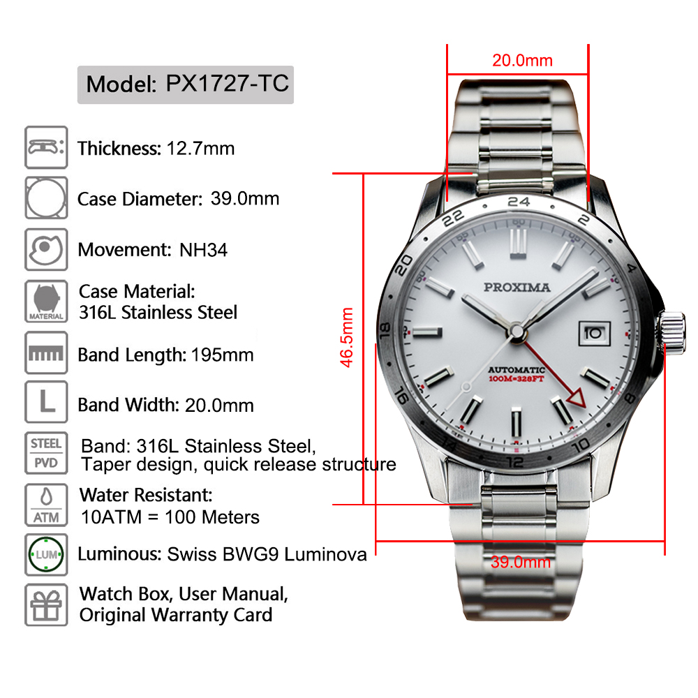 2025 New PX1727-TC 39MM Men Mechanical Watches Sapphire Glass Sport Watch 100M Waterproof Automatic Watch for Men thumbnail 3