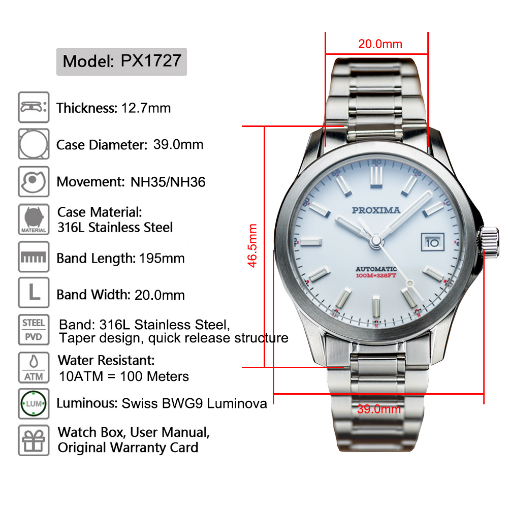 2025 New PX1727 39MM Men Mechanical Watches Sapphire Glass Sport Watch 100M Waterproof Automatic Watch for Men thumbnail 4