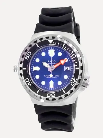 Ratio 2nd Generation Free Diver Helium-Safe Quartz 1038EF102V-BLU-V02 1000M Mens Watch