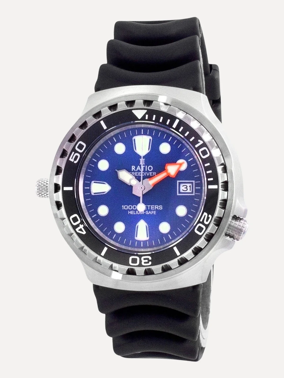Ratio 2nd Generation Free Diver Helium-Safe Quartz 1038EF102V-BLU-V02 1000M Mens Watch