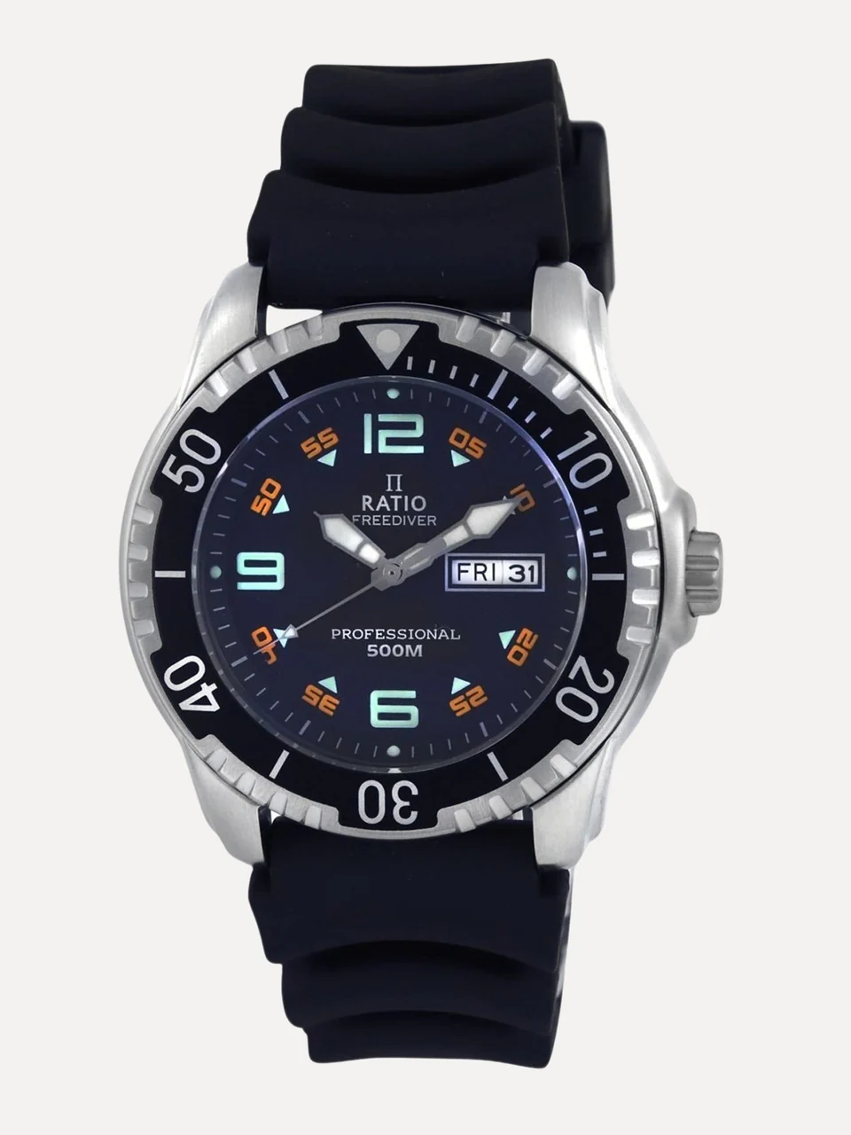 Ratio FreeDiver Black Dial PU Strap Quartz 48HA90-19-BLK 500M Mens Watch thumbnail 2