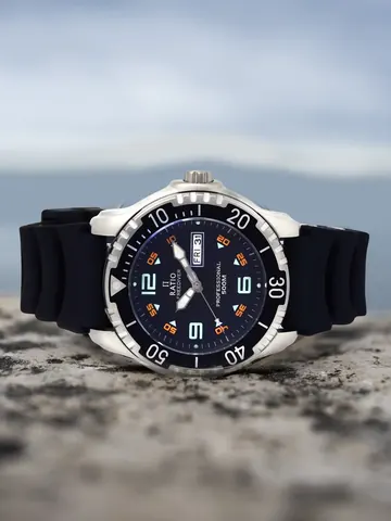 Ratio FreeDiver Black Dial PU Strap Quartz 48HA90-19-BLK 500M Mens Watch