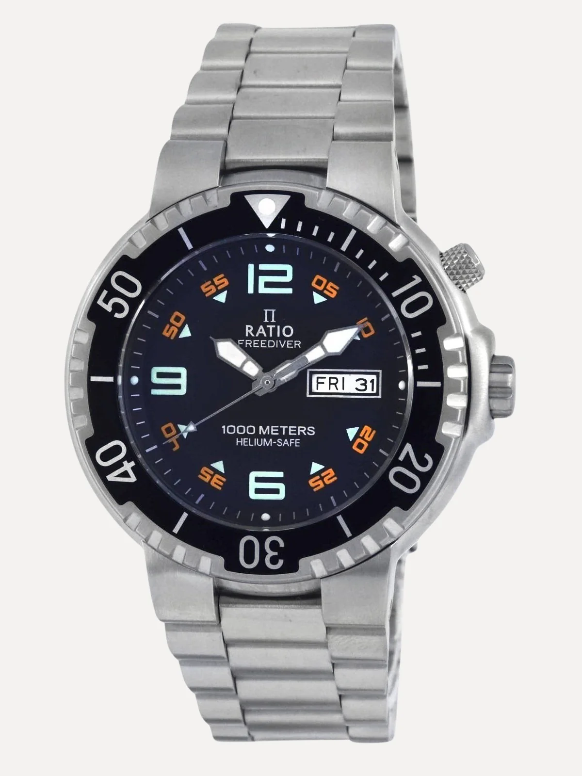 Ratio FreeDiver Black Dial Stainless Steel Quartz 1050HA93-19V-BLK 1000M Mens Watch thumbnail 2