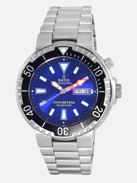 Ratio FreeDiver Blue Dial Stainless Steel Quartz 1050HA93-12V-BLU 1000M Mens Watch thumbnail 2