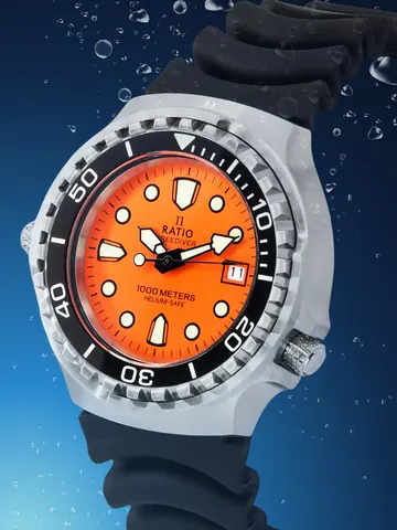Ratio FreeDiver Helium Safe Sapphire Quartz Orange Dial 1038EF102V-ORG Men™s 1000M Watch