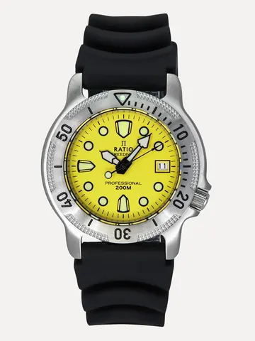 Ratio FreeDiver Professional Sapphire Yellow Dial Quartz 22AD202-YLW 200M Men™s Watch