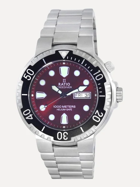 Ratio FreeDiver Red Dial Stainless Steel Quartz 1050HA93-02V-RED 1000M Mens Watch thumbnail 2