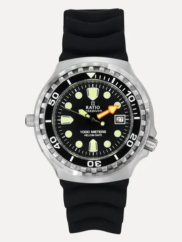 Ratio FreeDiver Version 02 Helium Safe 1000M Sapphire Quartz Black Dial 1038EF102V-BLK-V02 Men's Watch