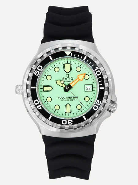 Ratio FreeDiver Version 02 Helium Safe 1000M Sapphire Quartz Mint Green Dial 1038EF102V-GRN-V02 Men's Watch thumbnail 2