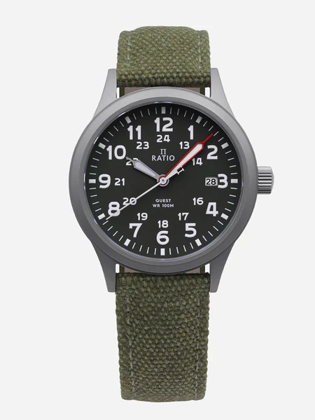 Ratio Quest Men's Field Watch Sapphire Canvas Strap Khaki Green Dial Quartz RTQ029 100M Lewis And Clark Edition thumbnail 2