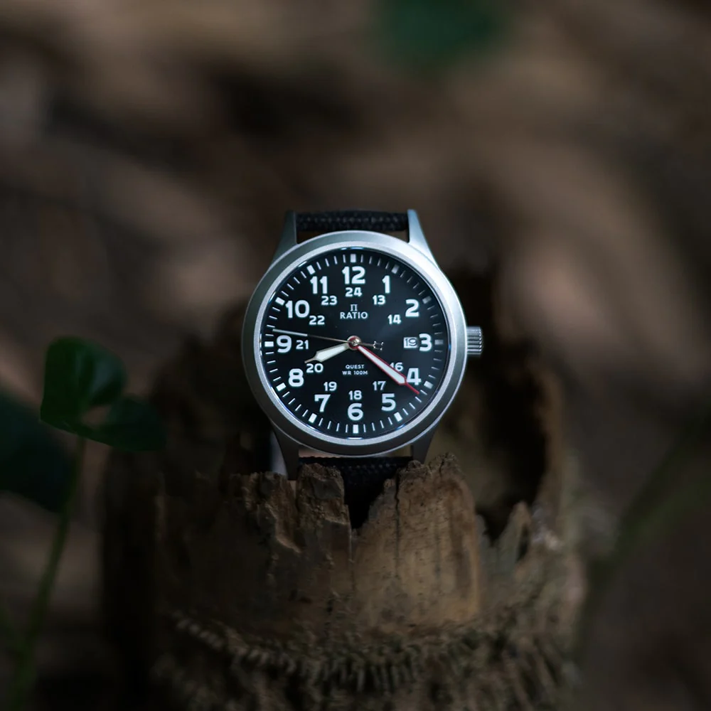 Ratio Quest Men's Field Watch Sapphire Canvas Strap Quartz RTQ023 100M Lewis And Clark Edition