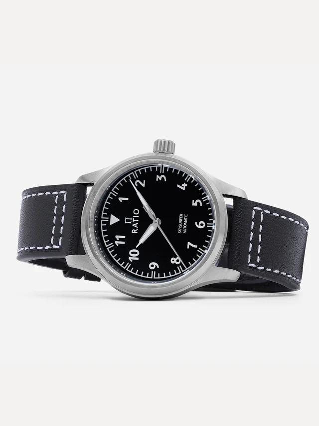 Ratio Skysurfer Pilot Black Sunray Dial Leather Automatic RTS305 200M Mens Watch thumbnail 2