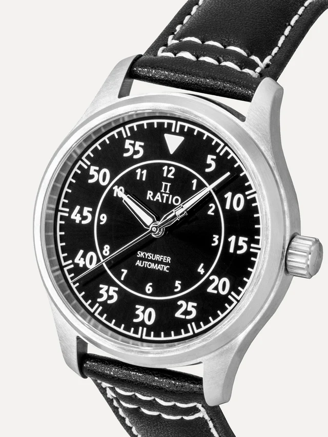 Ratio Skysurfer Pilot Black Sunray Dial Leather Automatic RTS321 200M Men's Watch thumbnail 2